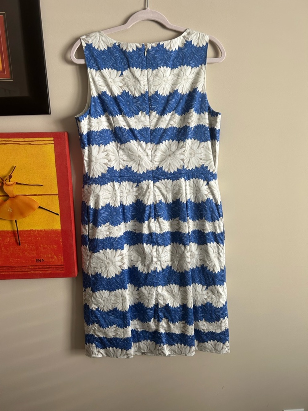 Talbots Blue and White Floral Stripe Midi Dress. Fully lined - Picture 2 of 5